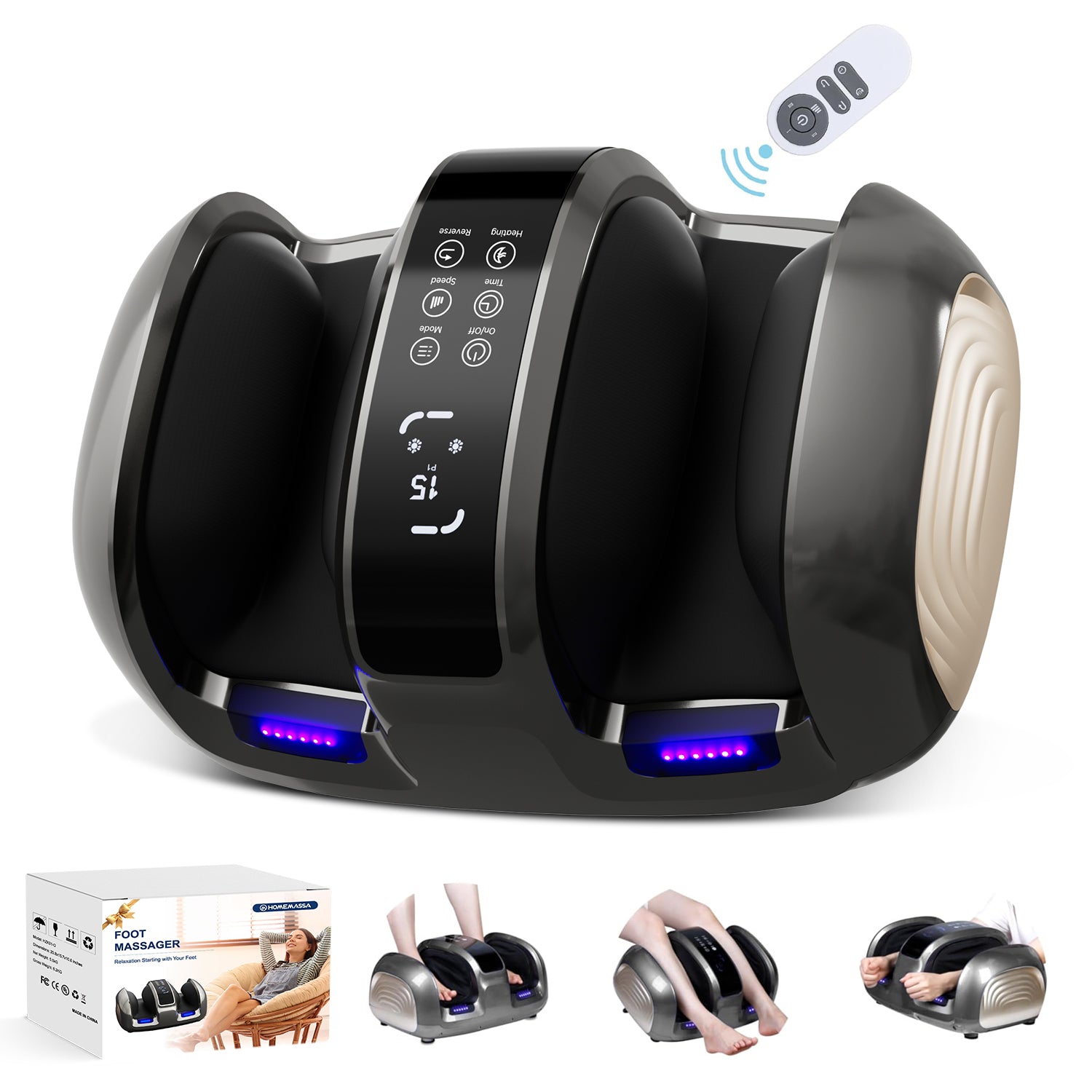 3D Foot & Calf Massager With Heat - 4 Auto Programs & Adjustable Intensity For Full Relaxation