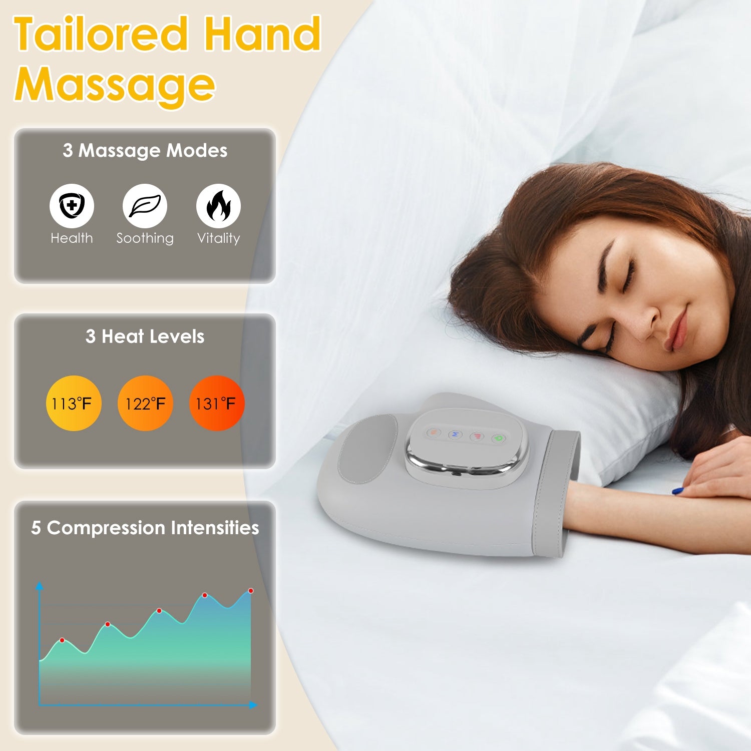 Cordless Hand Massager with Heat Compression – 3 Modes & 5 Intensity Levels