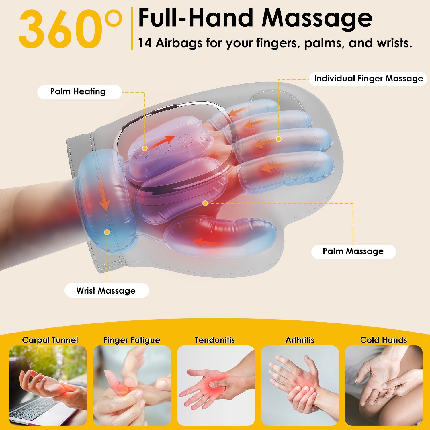Cordless Hand Massager with Heat Compression – 3 Modes & 5 Intensity Levels