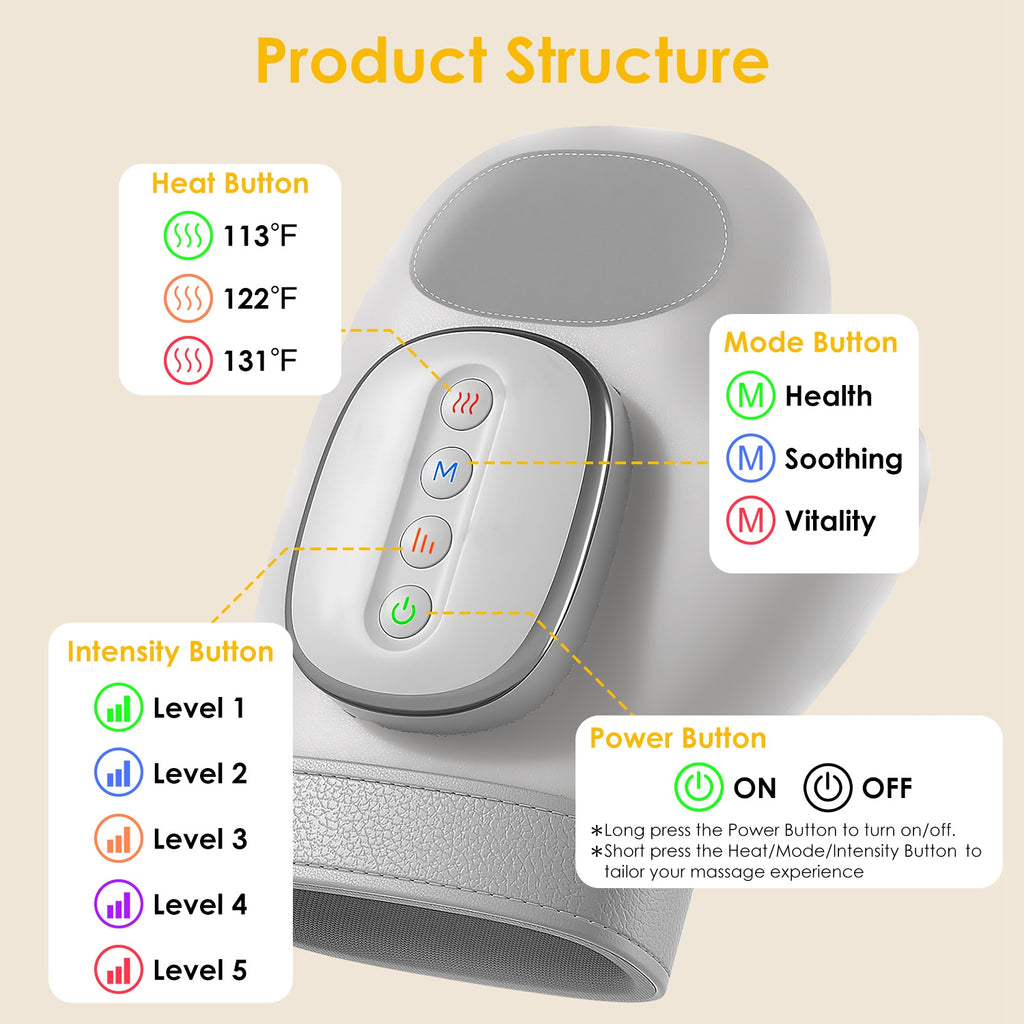 Cordless Hand Massager with Heat Compression – 3 Modes & 5 Intensity Levels