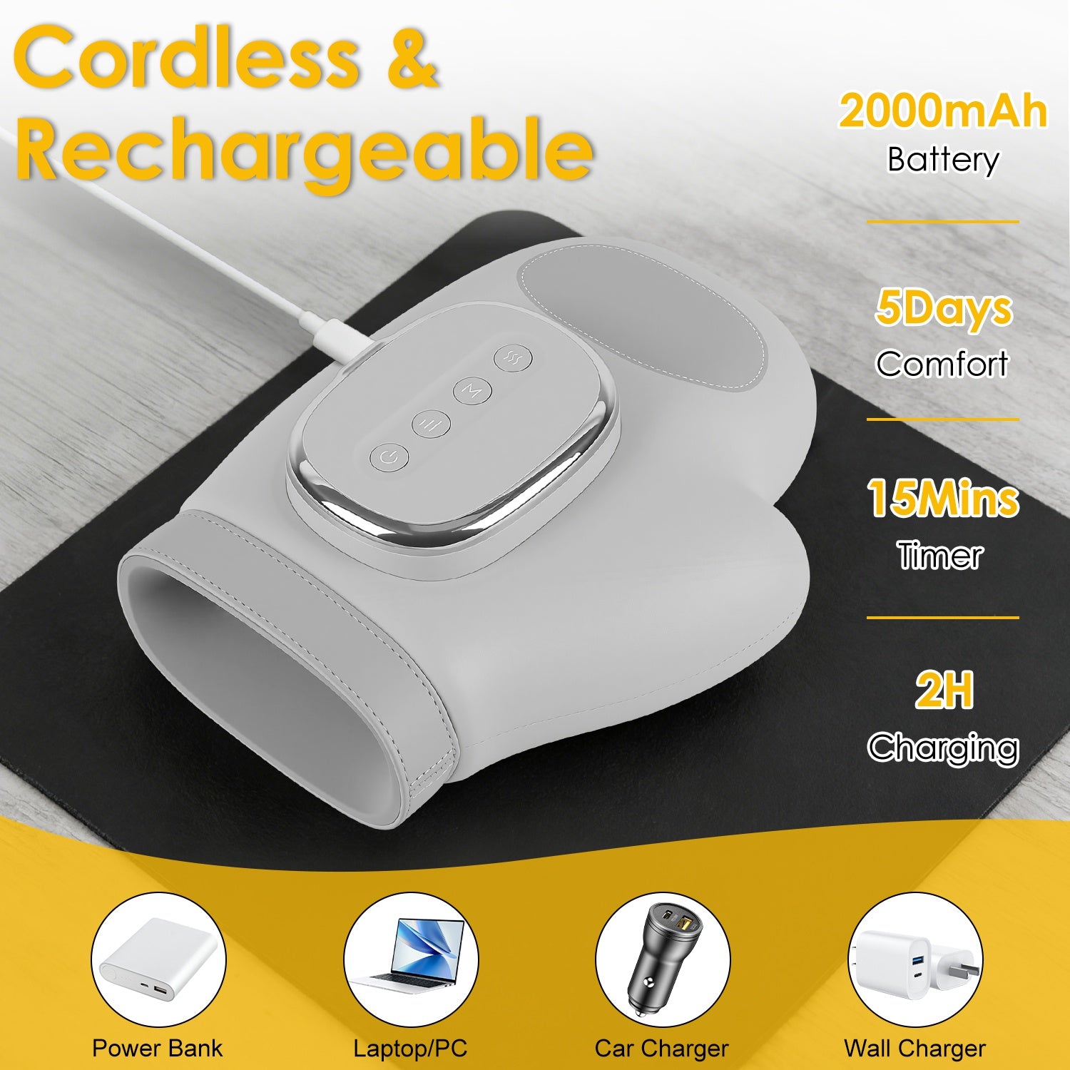 Cordless Hand Massager with Heat Compression – 3 Modes & 5 Intensity Levels